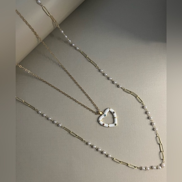 Gold & White Heart Trendy Necklace Set - Boho Layered Necklace Set - Picture 13 of 16